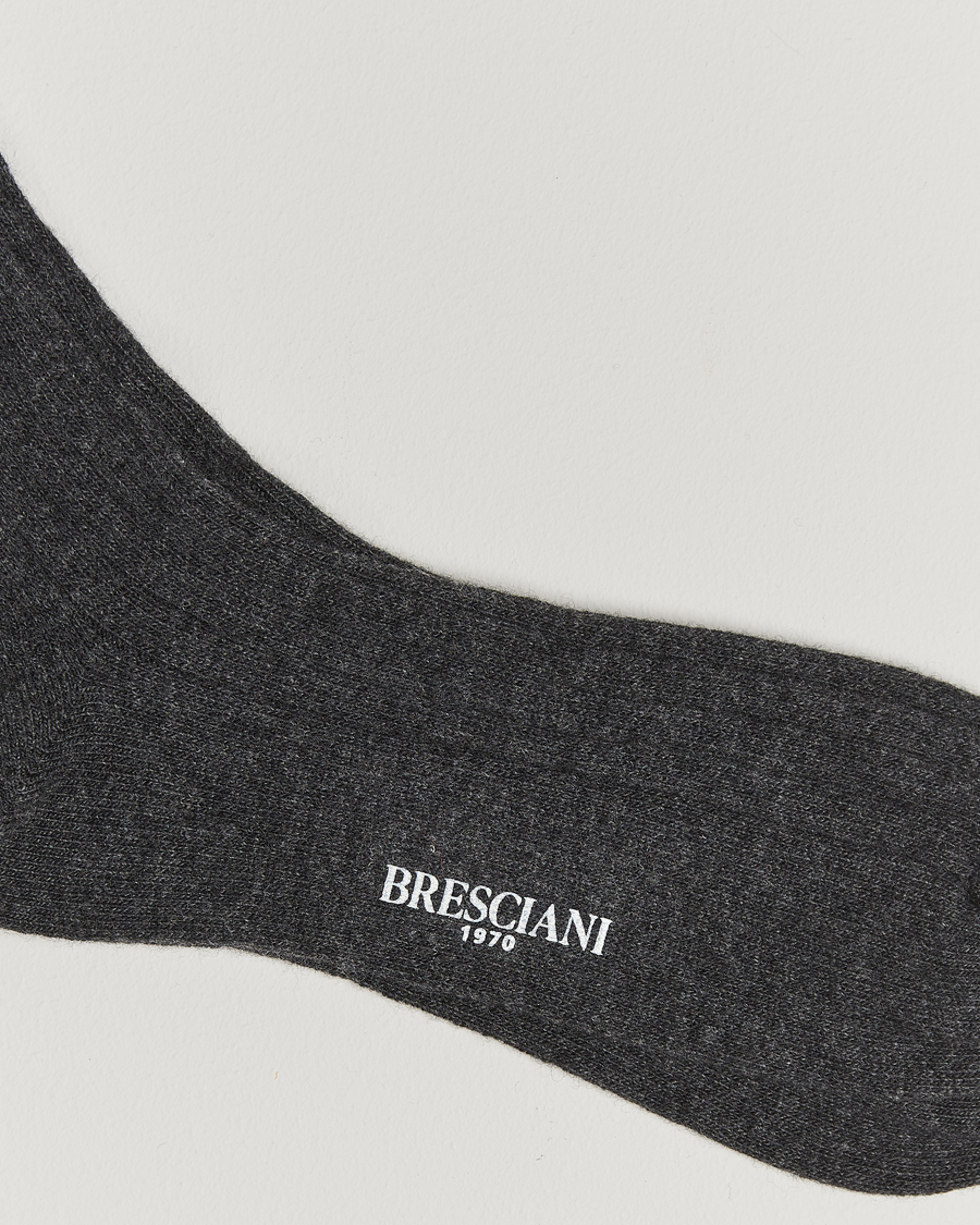 Herr | Underkläder | Bresciani | Wool/Cashmere Ribbed Socks Dark Grey