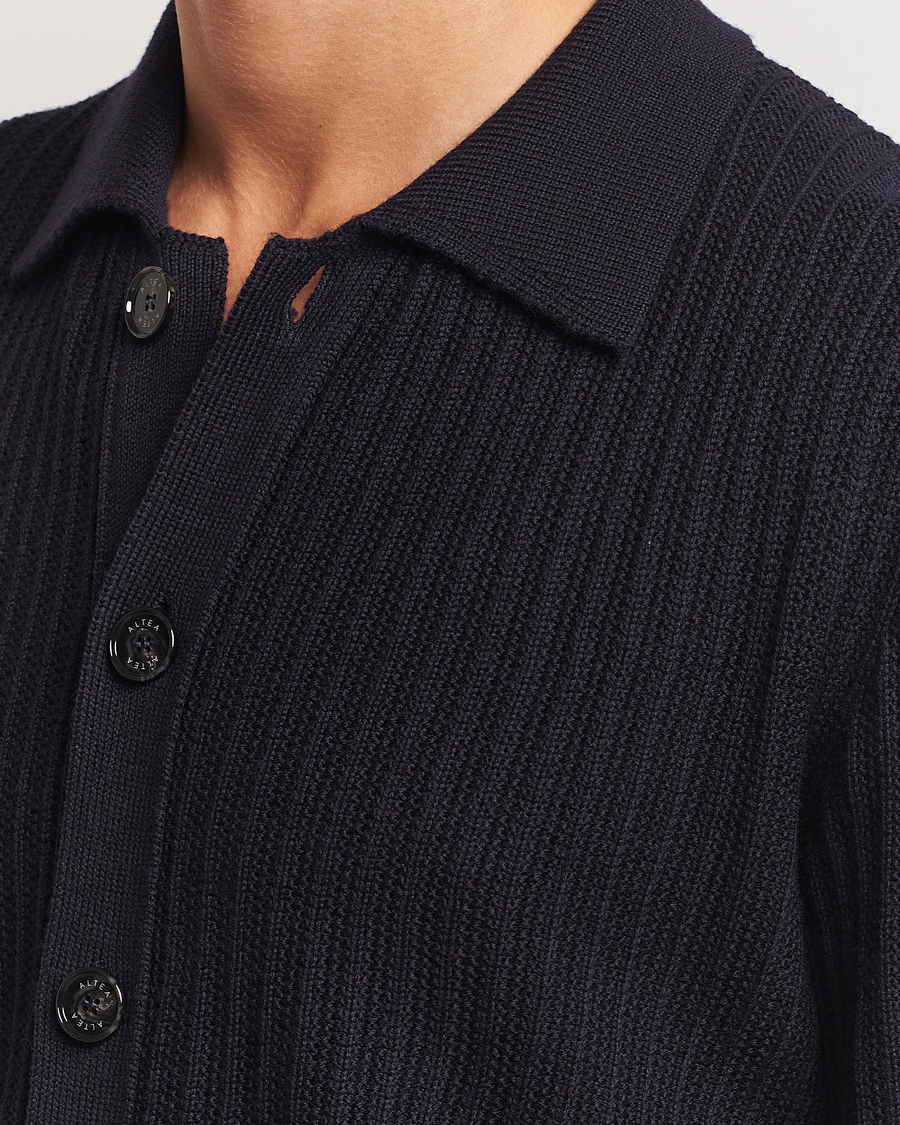 Herr | Tröjor | Altea | Rib Wool Cardigan Navy