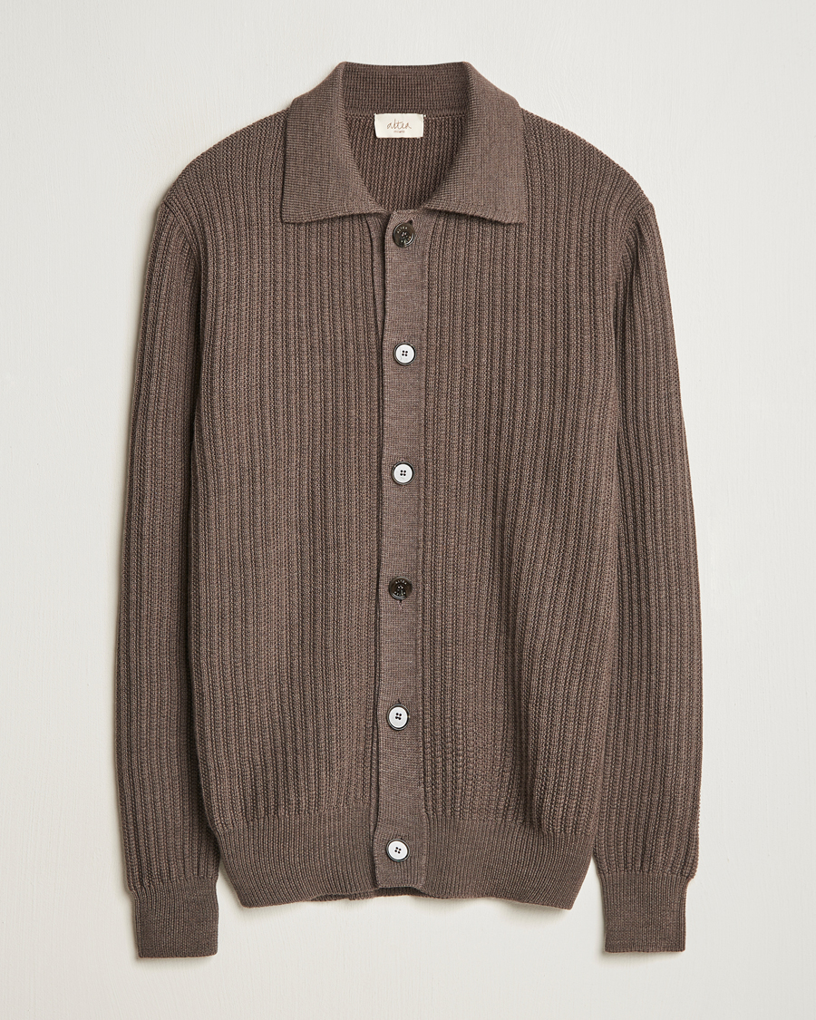 Herr | Tröjor | Altea | Rib Wool Cardigan Taupe