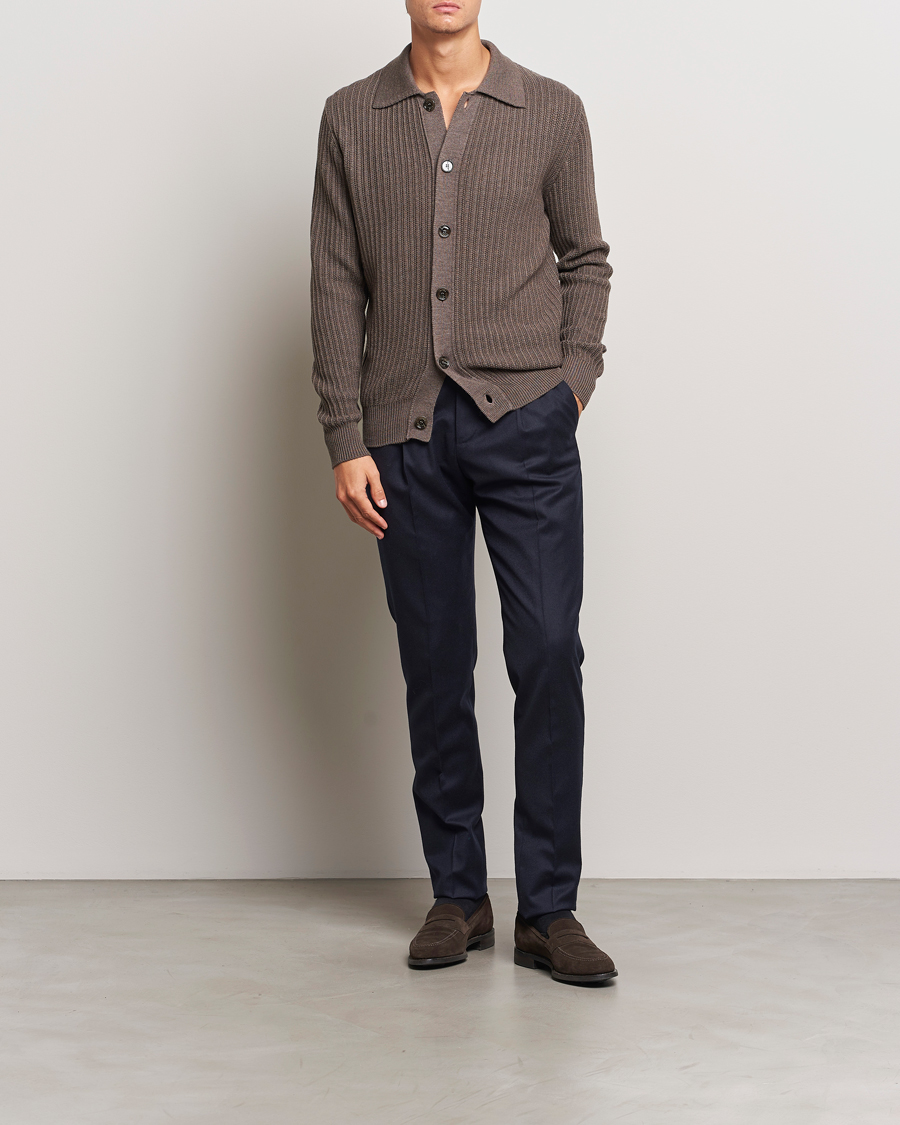 Herr | Tröjor | Altea | Rib Wool Cardigan Taupe
