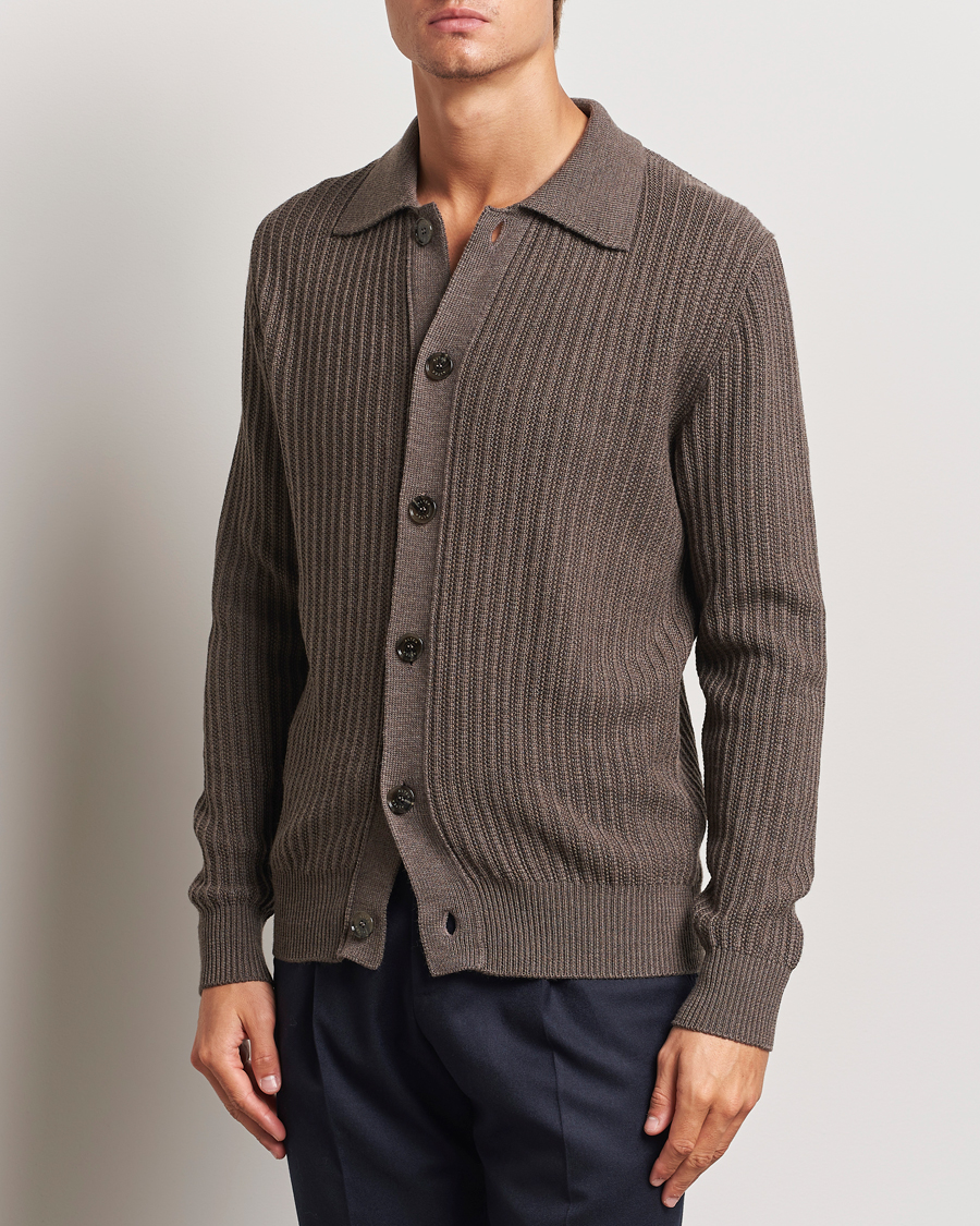 Herr | Tröjor | Altea | Rib Wool Cardigan Taupe