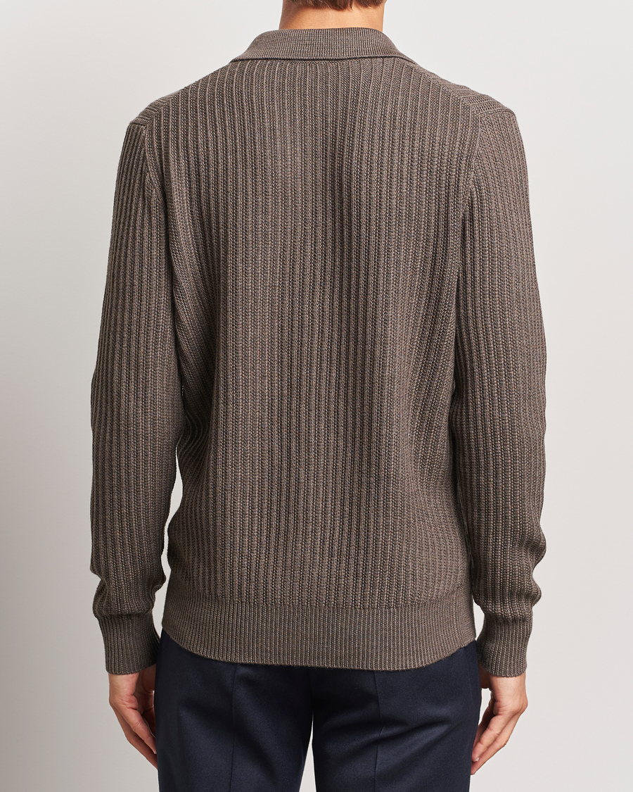 Herr | Tröjor | Altea | Rib Wool Cardigan Taupe