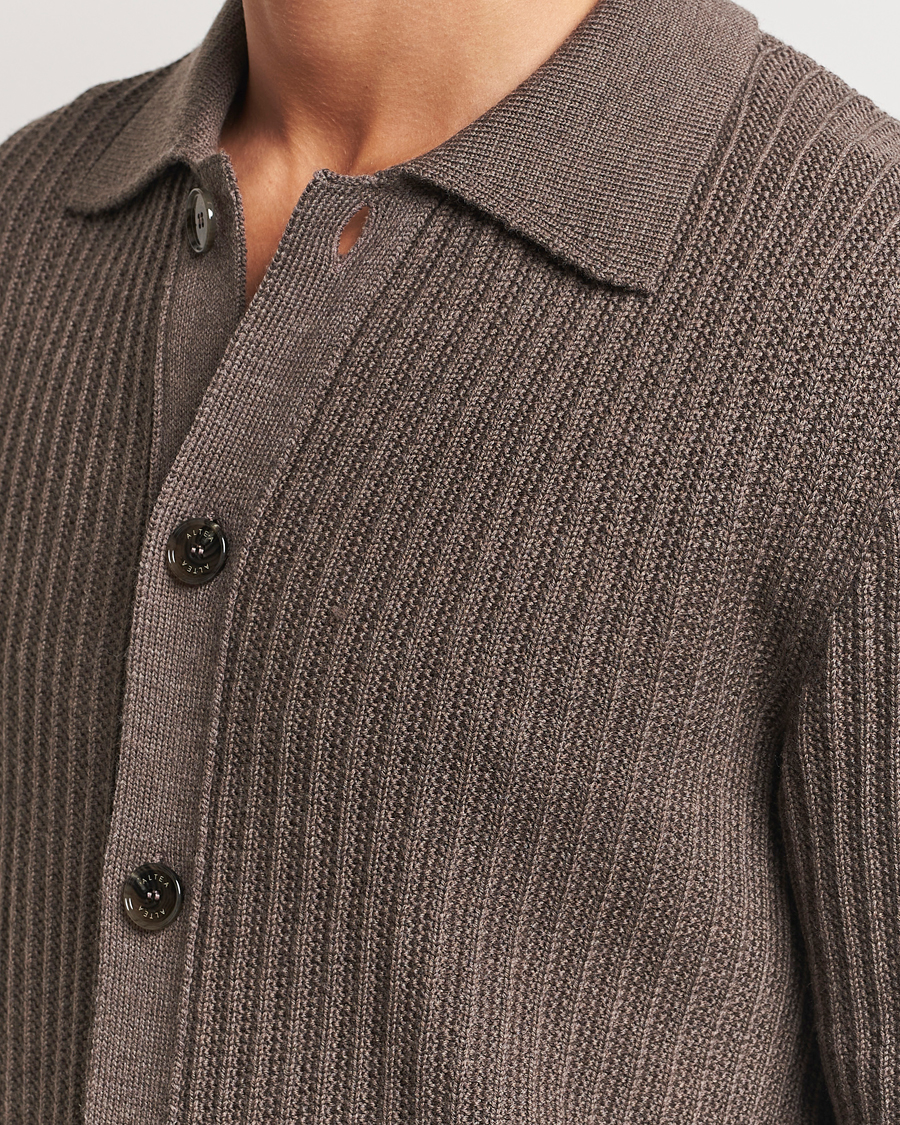 Herr | Tröjor | Altea | Rib Wool Cardigan Taupe