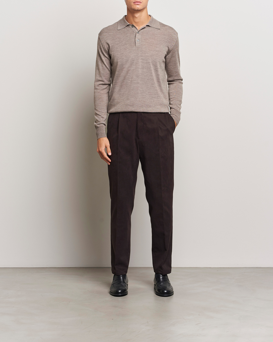 Herr | Tröjor | Altea | Merino Long Sleeve Polo Beige