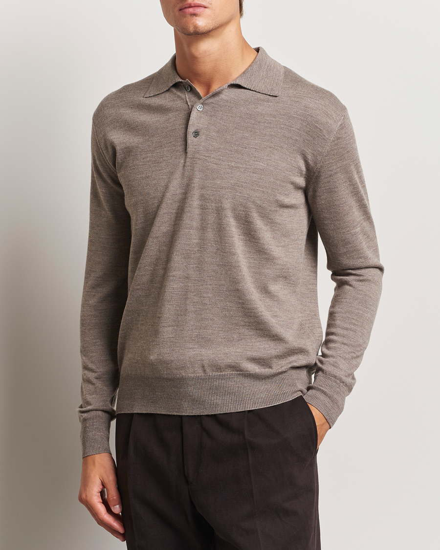 Herr | Tröjor | Altea | Merino Long Sleeve Polo Beige