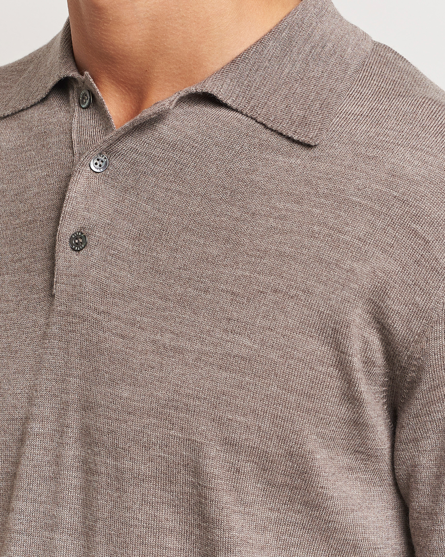 Herr | Tröjor | Altea | Merino Long Sleeve Polo Beige