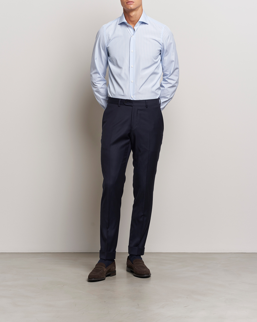 Herr | Skjortor | Finamore Napoli | Milano Slim Giza 170 Striped Dress Shirt Blue