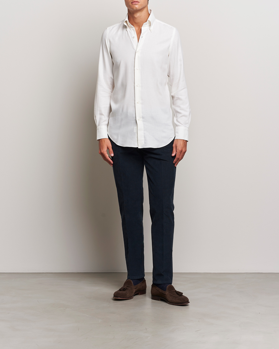 Herr | Skjortor | Finamore Napoli | Milano Slim Cashmere BD Shirt White