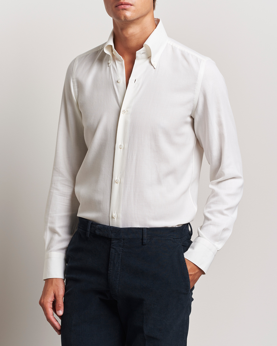 Herr | Skjortor | Finamore Napoli | Milano Slim Cashmere BD Shirt White