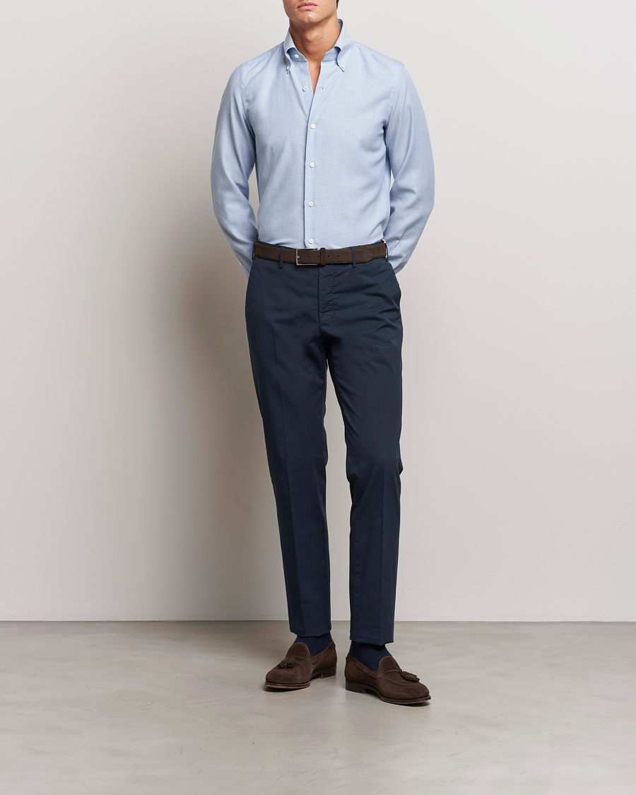 Herr | Skjortor | Finamore Napoli | Milano Slim Cashmere BD Shirt Light Blue