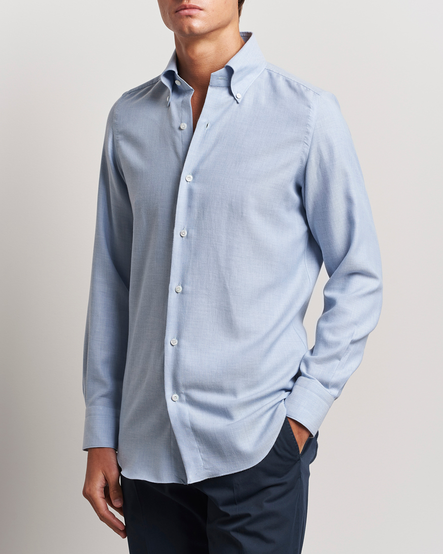 Herr | Skjortor | Finamore Napoli | Milano Slim Cashmere BD Shirt Light Blue