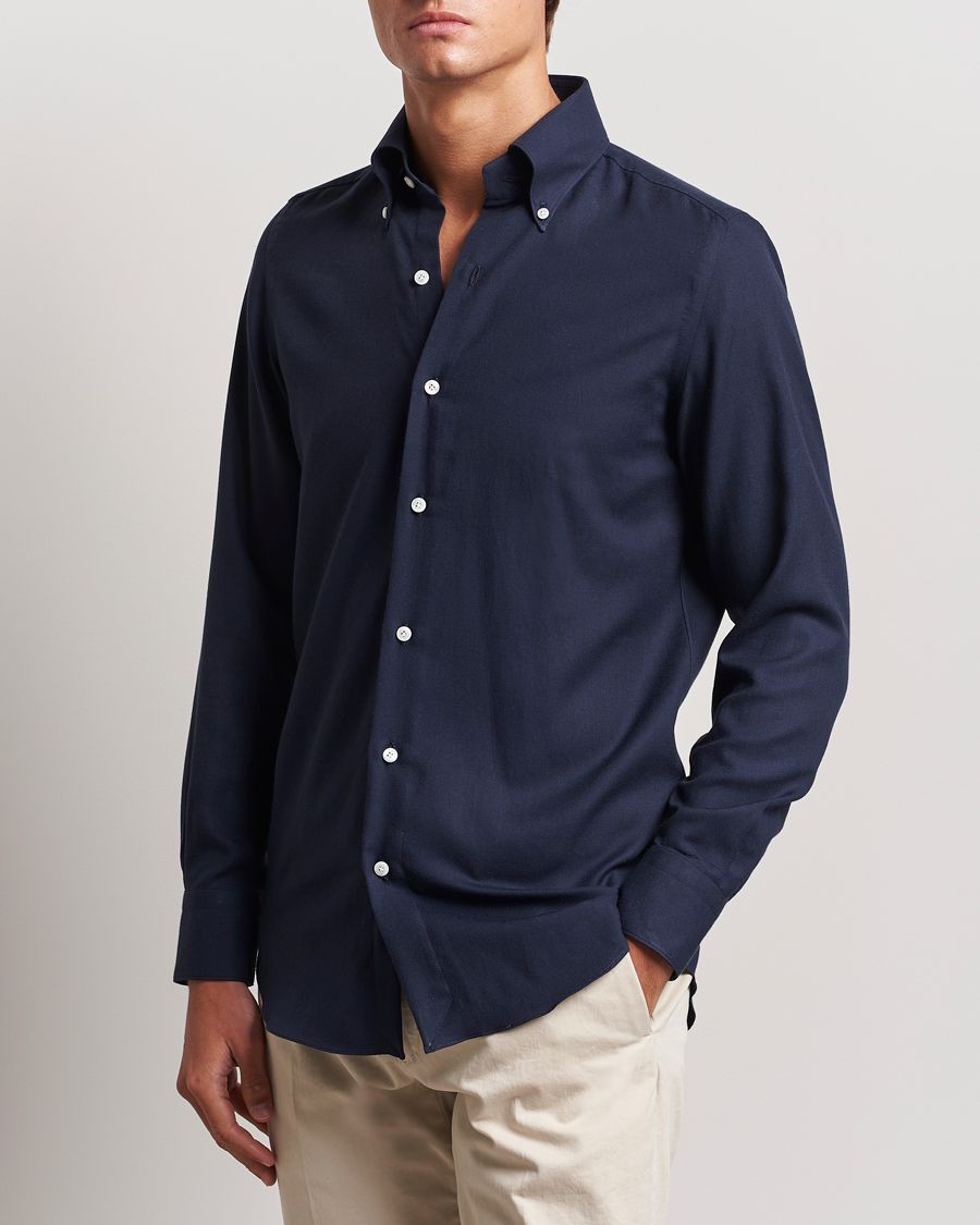 Herr | Skjortor | Finamore Napoli | Milano Slim Cashmere BD Shirt Navy