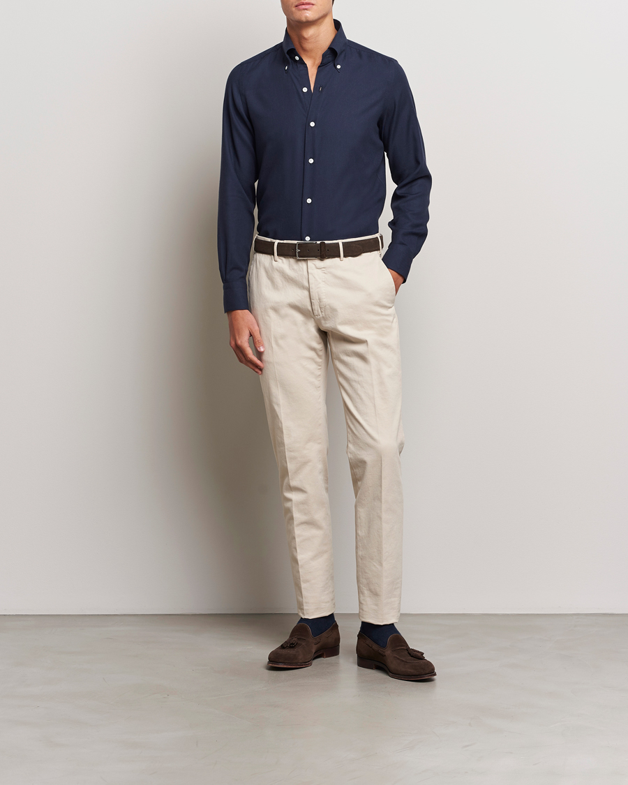 Herr | Skjortor | Finamore Napoli | Milano Slim Cashmere BD Shirt Navy