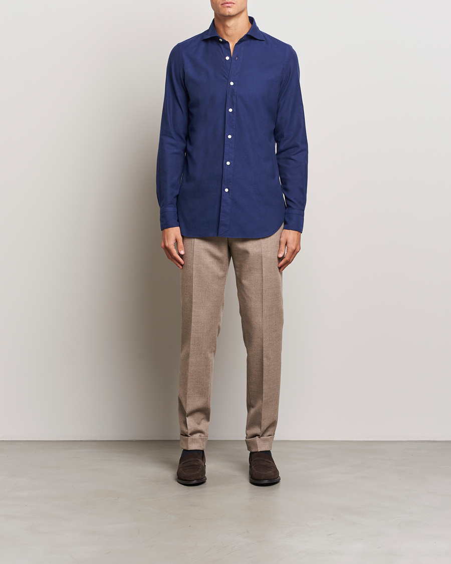 Herr | Skjortor | Finamore Napoli | Gaeta Flannel Shirt Navy