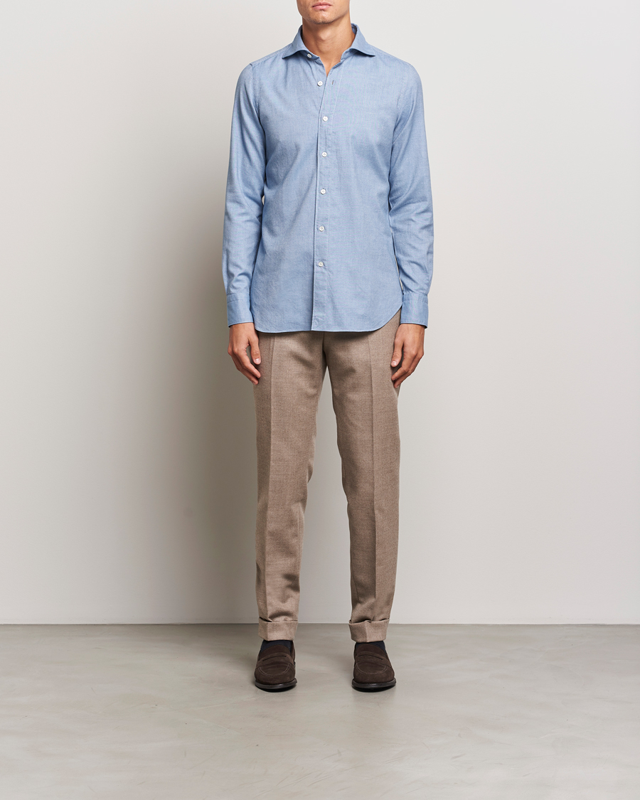 Herr | Skjortor | Finamore Napoli | Gaeta Flannel Shirt Light Blue