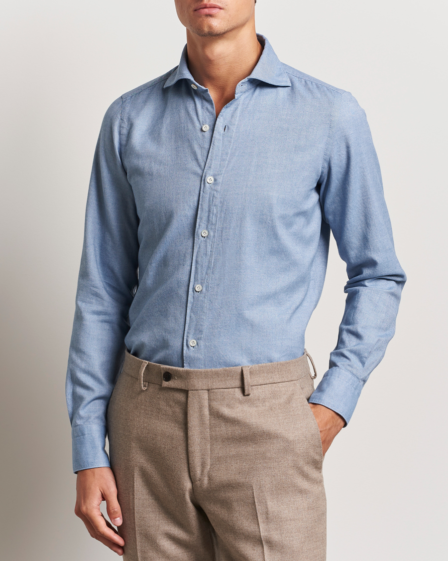 Herr | Skjortor | Finamore Napoli | Gaeta Flannel Shirt Light Blue