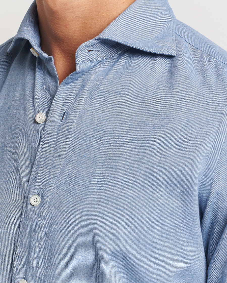 Herr | Skjortor | Finamore Napoli | Gaeta Flannel Shirt Light Blue