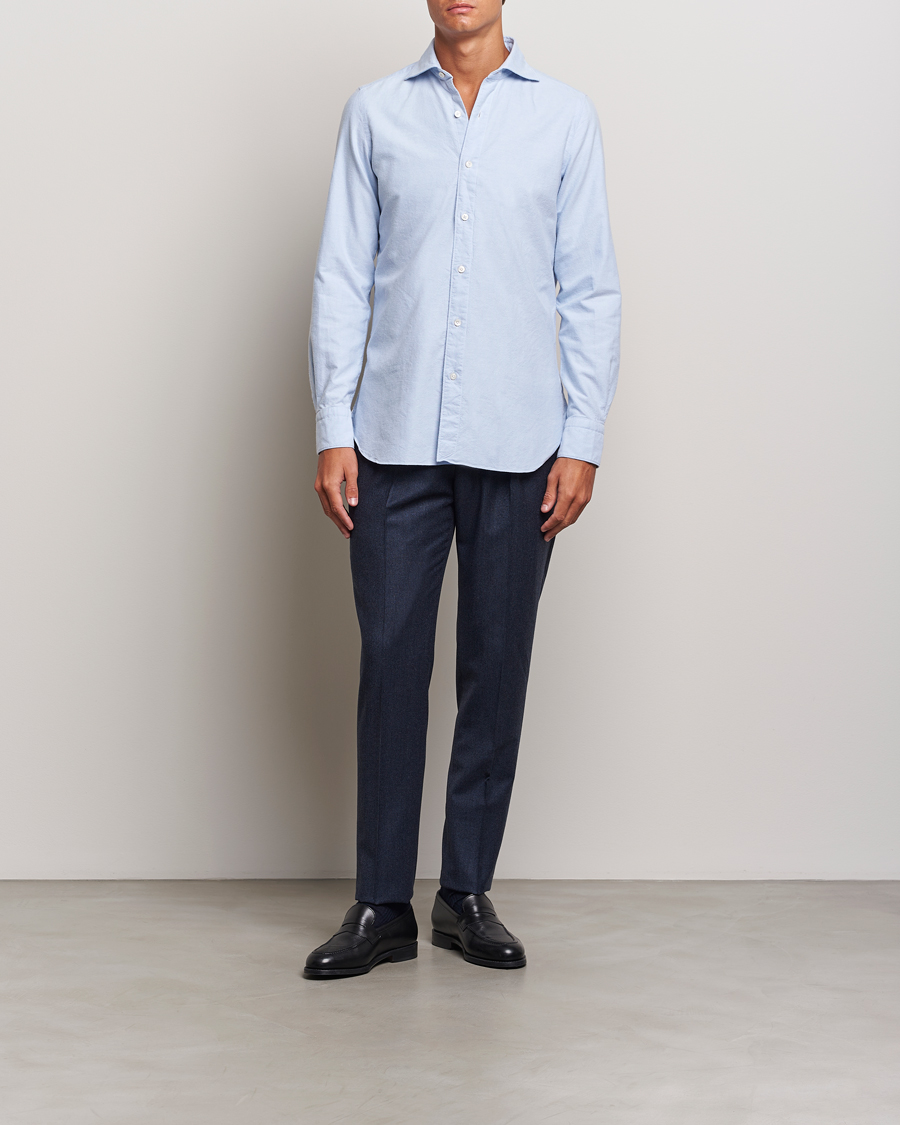 Herr | Skjortor | Finamore Napoli | Gaeta Brushed Oxford Shirt Light Blue