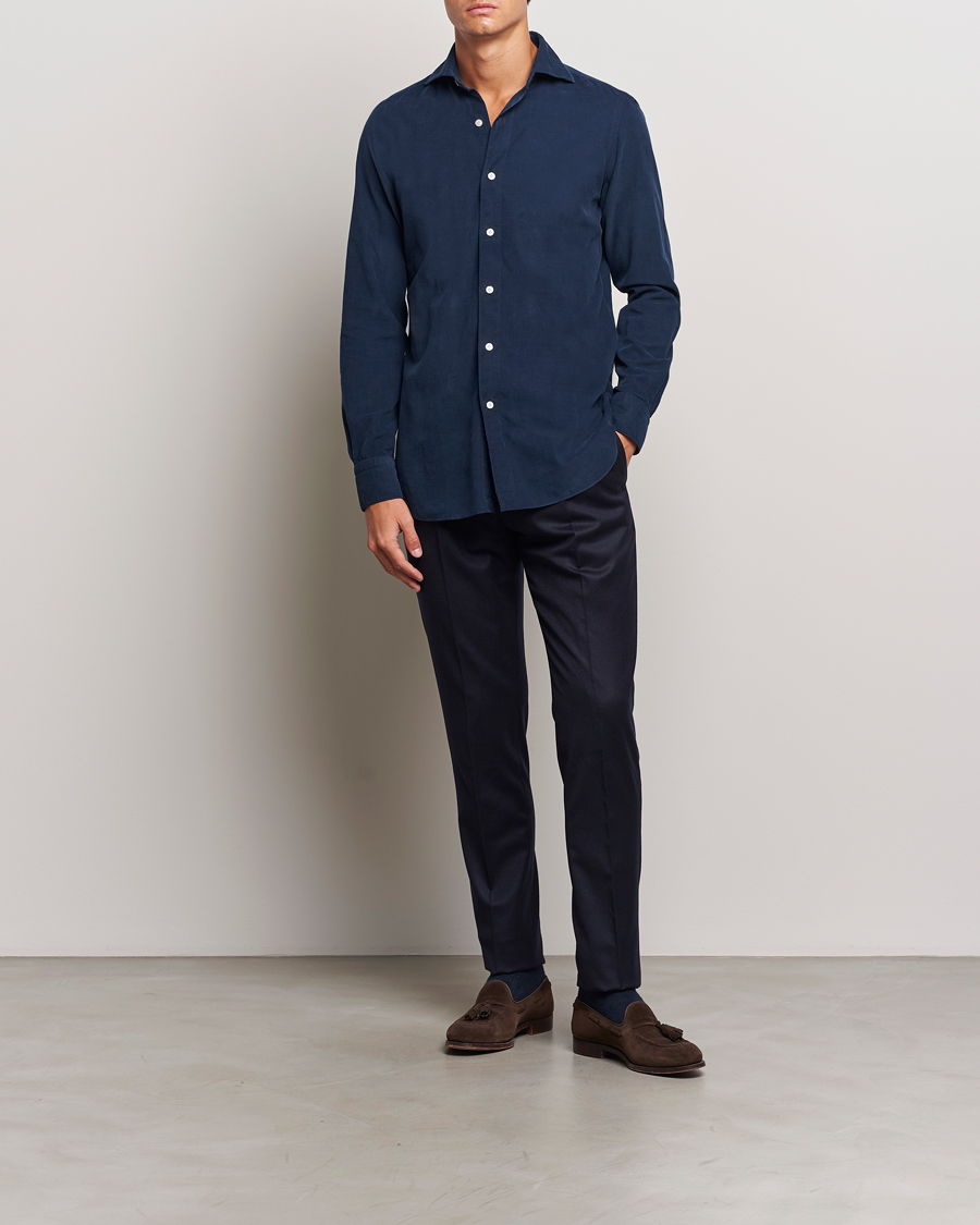 Herr | Skjortor | Finamore Napoli | Gaeta Corduroy Shirt Navy