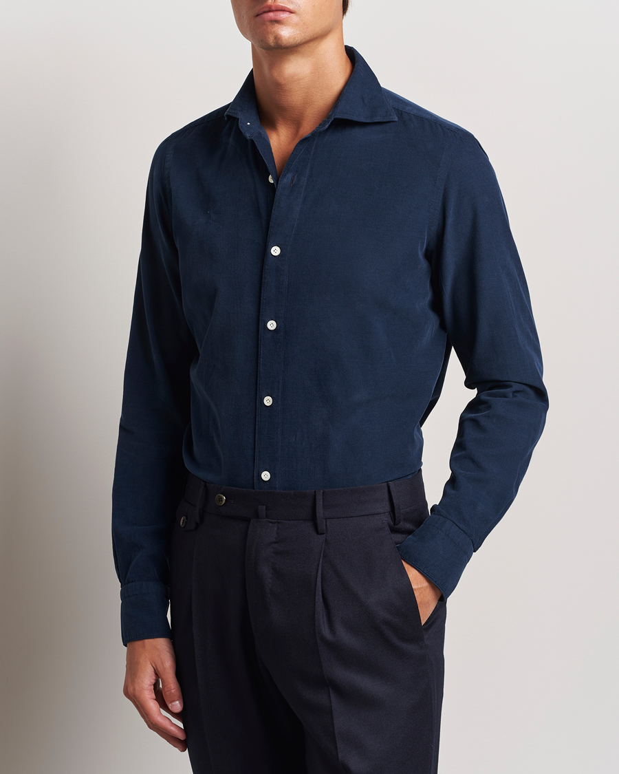 Herr | Skjortor | Finamore Napoli | Gaeta Corduroy Shirt Navy