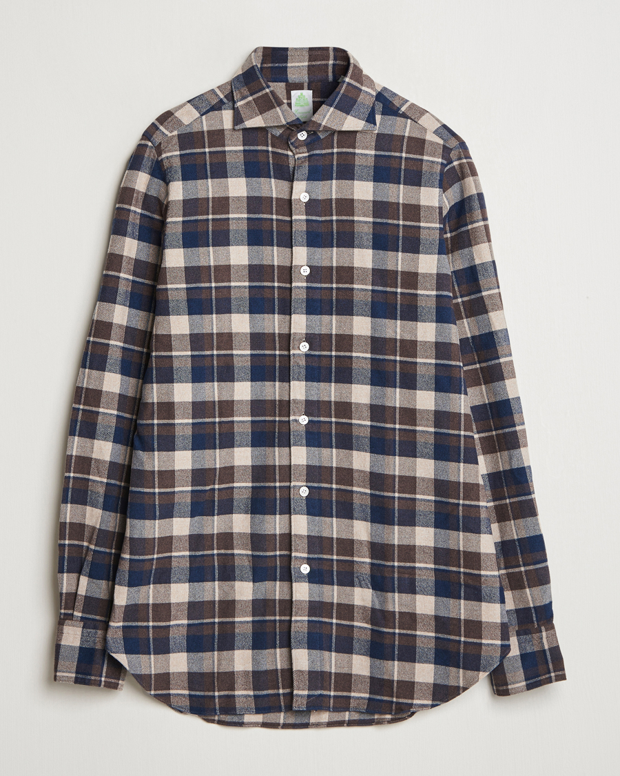 Herr | Skjortor | Finamore Napoli | Gaeta Flannel Shirt Navy Check