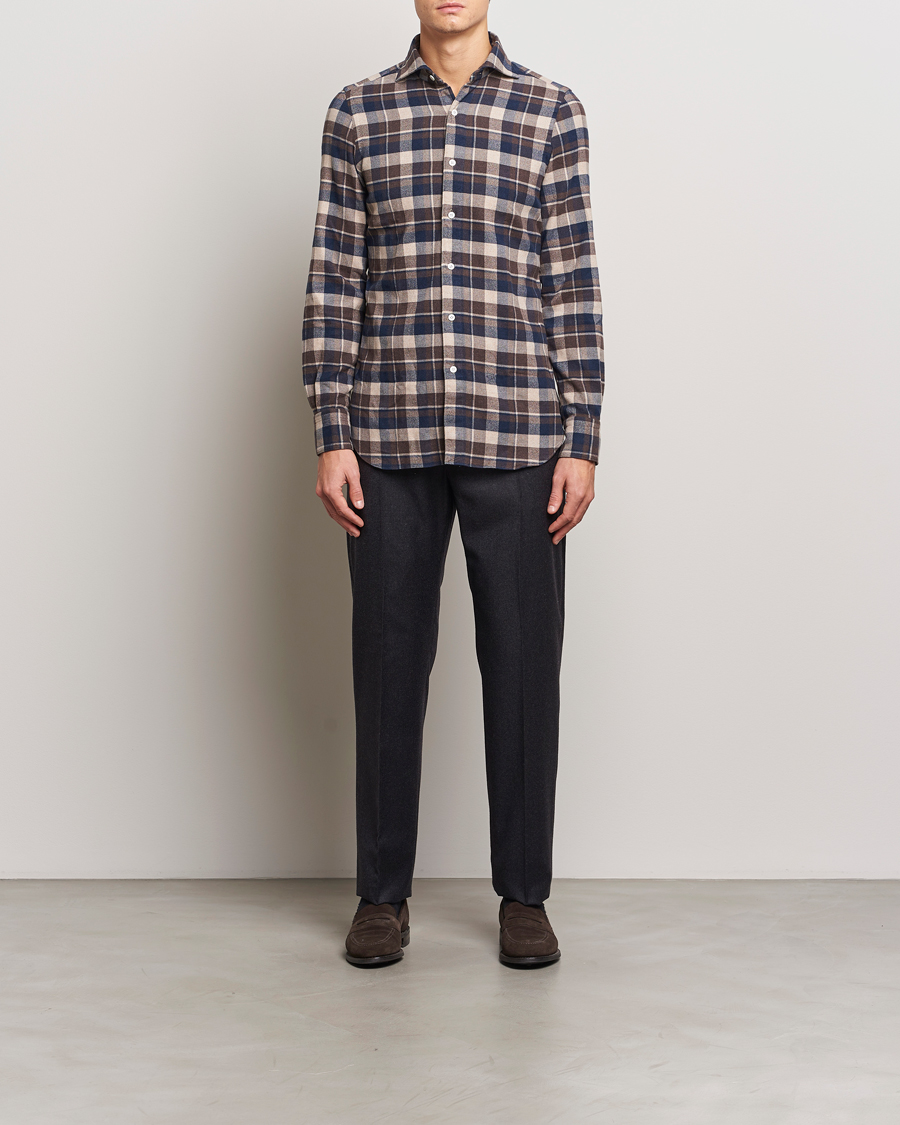 Herr | Skjortor | Finamore Napoli | Gaeta Flannel Shirt Navy Check