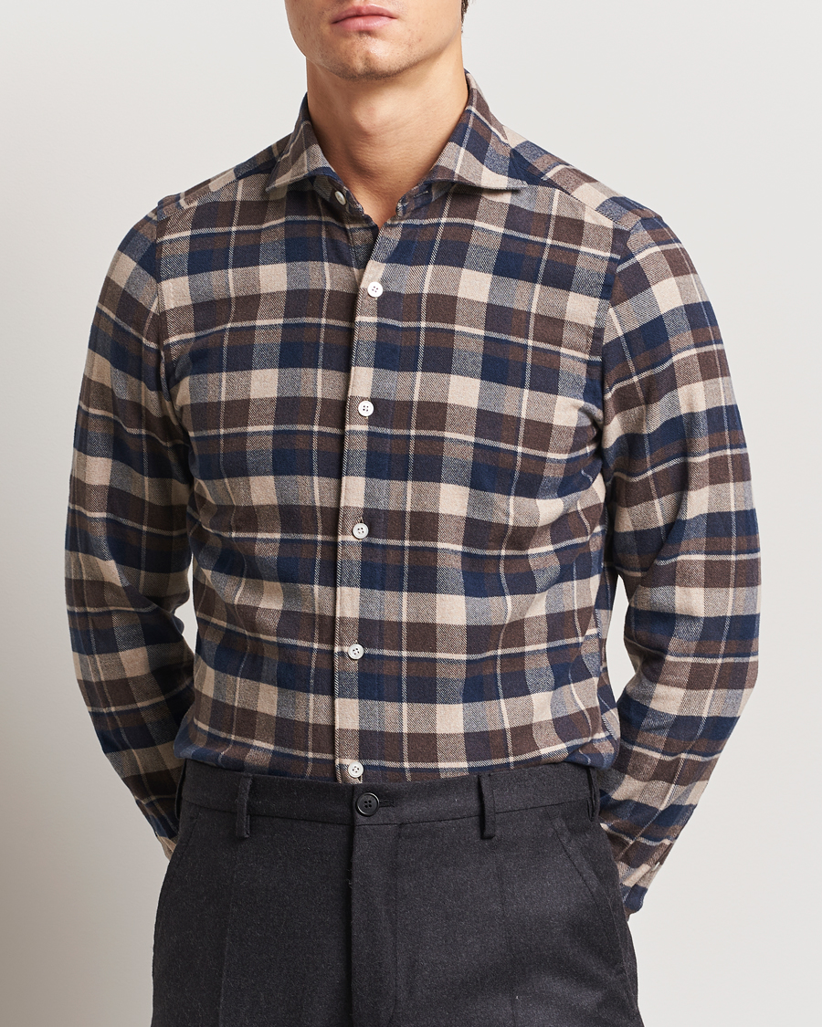 Herr | Skjortor | Finamore Napoli | Gaeta Flannel Shirt Navy Check