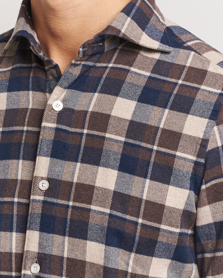 Herr | Skjortor | Finamore Napoli | Gaeta Flannel Shirt Navy Check