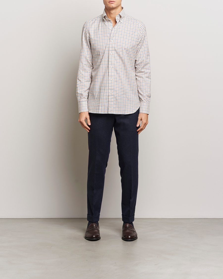 Herr | Skjortor | Finamore Napoli | Gaeta Flannel Shirt Beige Check
