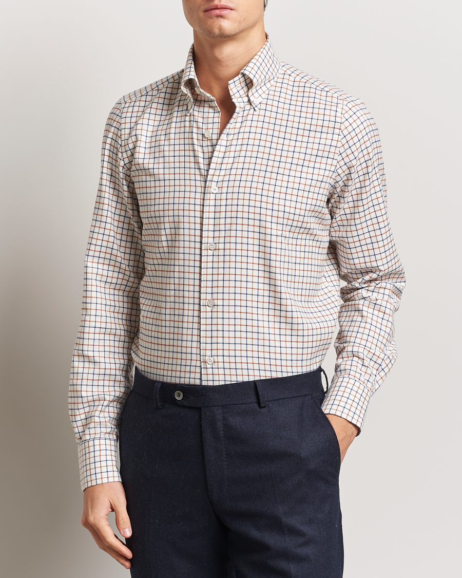 Herr | Skjortor | Finamore Napoli | Gaeta Flannel Shirt Beige Check