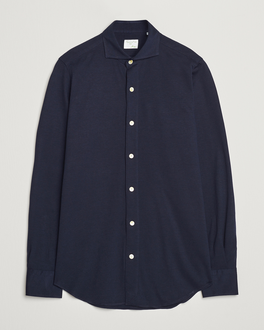 Herr | Skjortor | Finamore Napoli | Cotton/Cashmere Jersey Shirt Navy
