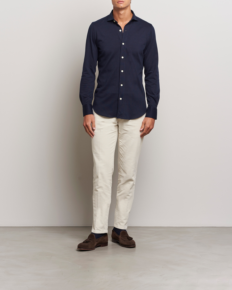 Herr | Skjortor | Finamore Napoli | Cotton/Cashmere Jersey Shirt Navy