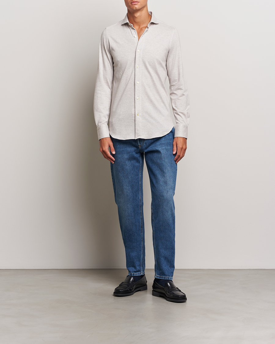 Herr | Skjortor | Finamore Napoli | Cotton/Cashmere Jersey Shirt Beige