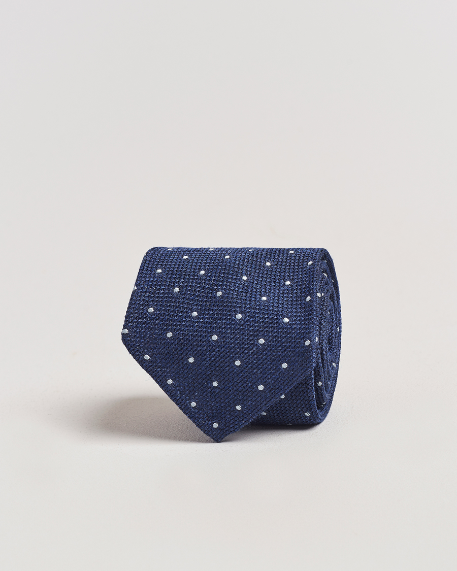 Herr | Finamore Napoli Wool/Silk Grenadine Dot Tie Navy | Finamore Napoli | Wool/Silk Grenadine Dot Tie Navy