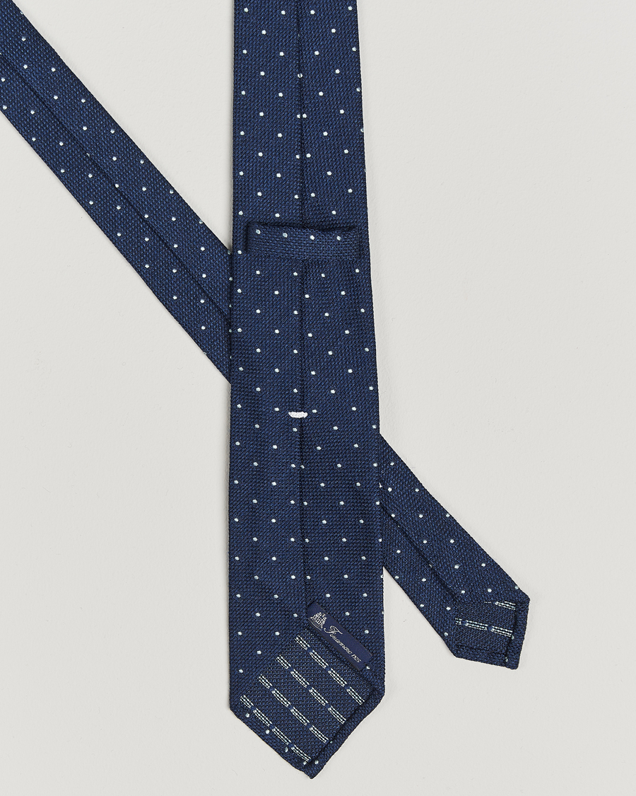 Herr | Finamore Napoli Wool/Silk Grenadine Dot Tie Navy | Finamore Napoli | Wool/Silk Grenadine Dot Tie Navy