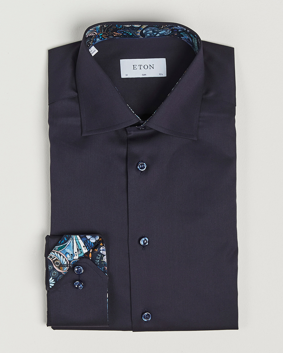 Herr | Skjortor | Eton | Slim Fit Signature Twill Contrast Shirt Navy
