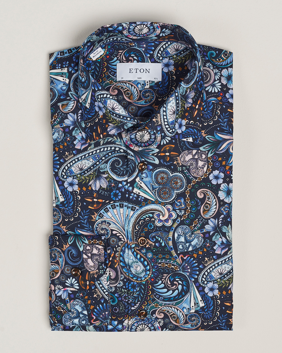 Herr | Skjortor | Eton | Slim Fit Signature Twill Printed Shirt Navy