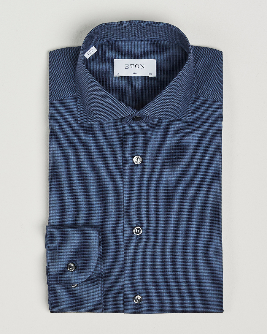 Herr | Skjortor | Eton | Slim Fit Wrinkle Free Flannel Pepita Shirt Blue