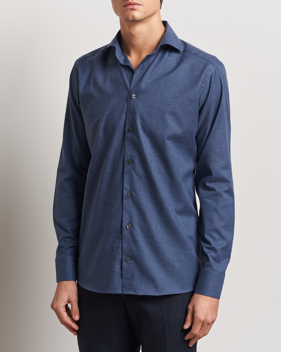 Herr | Skjortor | Eton | Slim Fit Wrinkle Free Flannel Pepita Shirt Blue