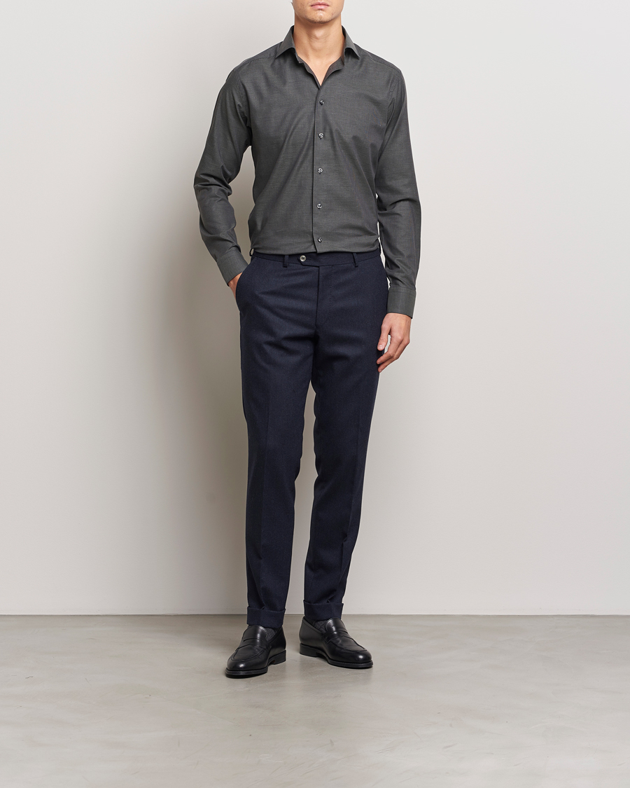 Herr | Skjortor | Eton | Slim Fit Wrinkle Free Flannel Pepita Shirt Green