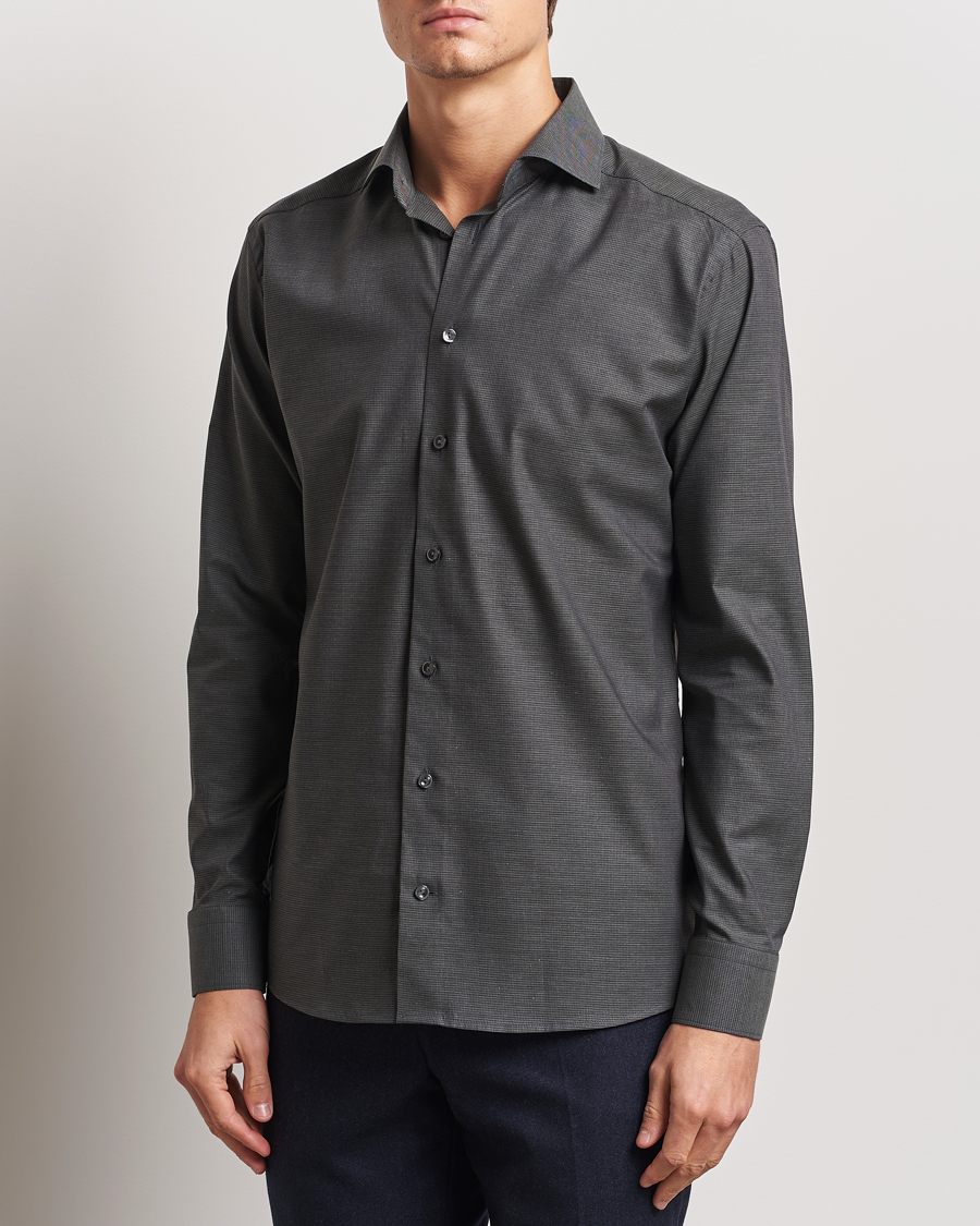 Herr | Skjortor | Eton | Slim Fit Wrinkle Free Flannel Pepita Shirt Green
