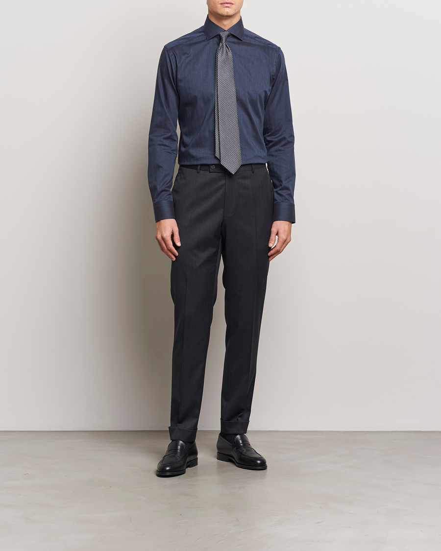 Herr | Skjortor | Eton | Slim Fit Wrinkle Free Flannel Shirt Navy Blue
