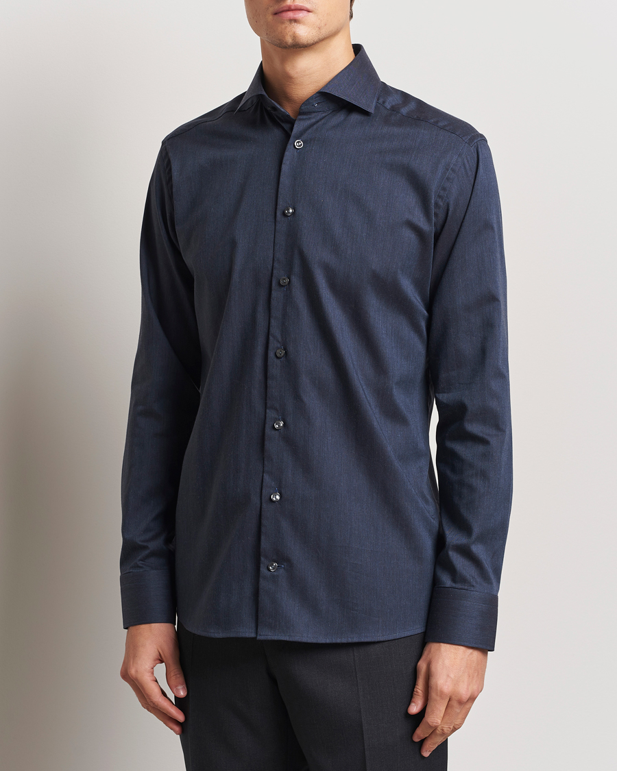 Herr | Skjortor | Eton | Slim Fit Wrinkle Free Flannel Shirt Navy Blue