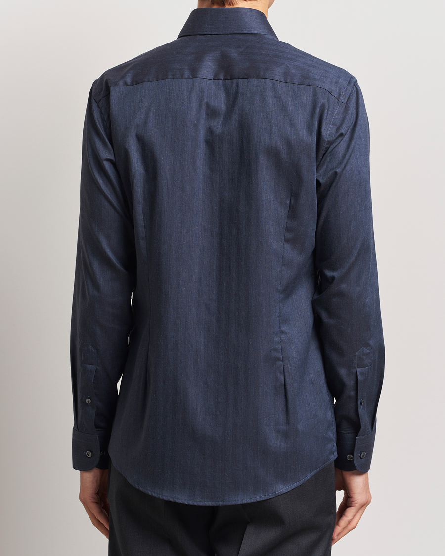 Herr | Skjortor | Eton | Slim Fit Wrinkle Free Flannel Shirt Navy Blue