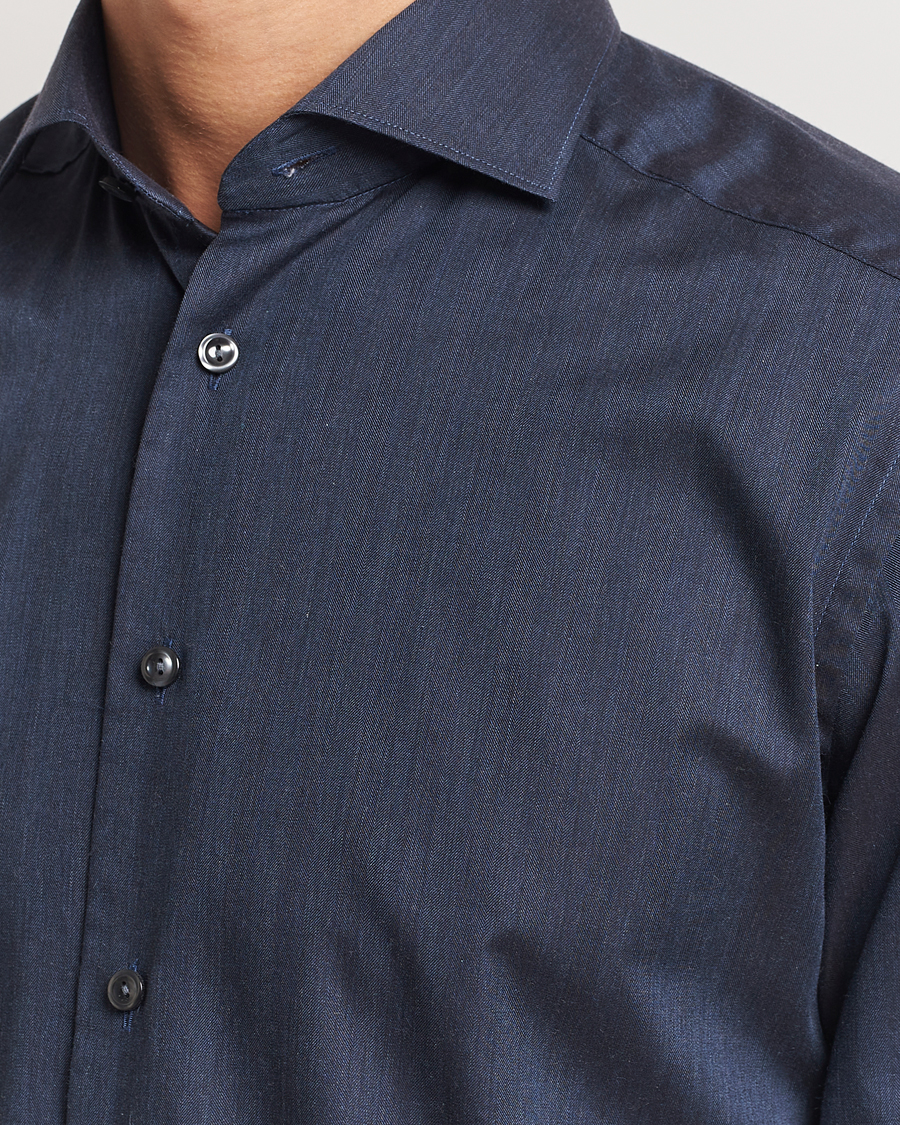 Herr | Skjortor | Eton | Slim Fit Wrinkle Free Flannel Shirt Navy Blue