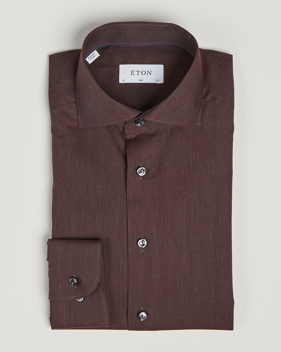 Herr | Skjortor | Eton | Slim Fit Wrinkle Free Flannel Shirt Dark Red