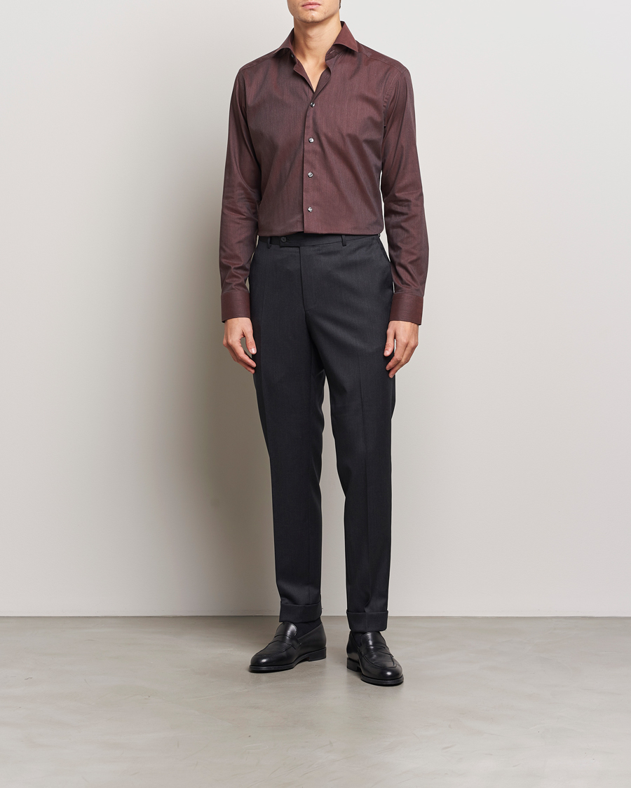Herr | Skjortor | Eton | Slim Fit Wrinkle Free Flannel Shirt Dark Red