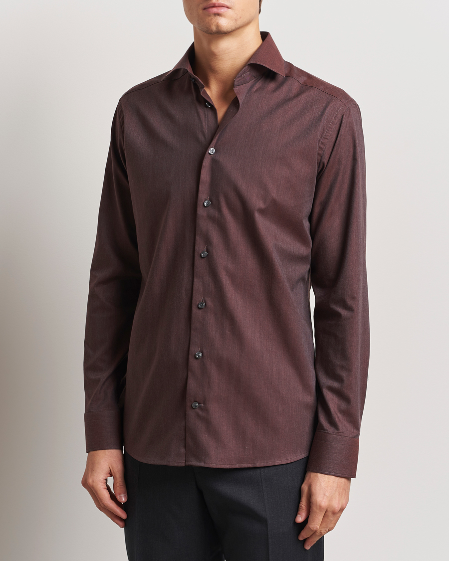 Herr | Skjortor | Eton | Slim Fit Wrinkle Free Flannel Shirt Dark Red