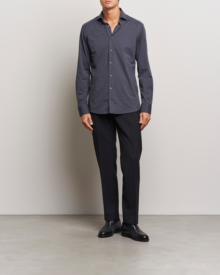 Herr | Skjortor | Eton | Slim Fit Four Way Stretch Shirt Dark Grey