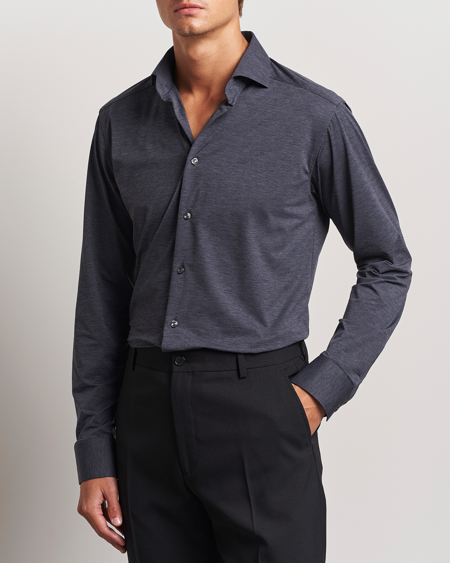 Herr | Skjortor | Eton | Slim Fit Four Way Stretch Shirt Dark Grey